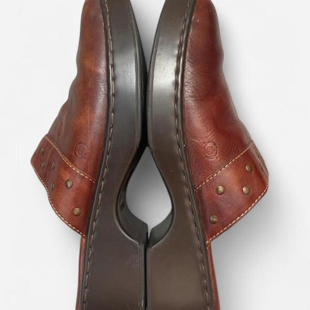 Børn Brown Genuine Leather Clog Mules Brass Stud Comfort Shoes - Picture 6 of 6
